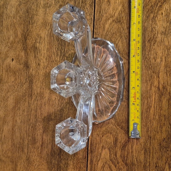 VINTAGE Clear Glass 3 Branch Taper Candle Holder Candelabrum - Picture 14 of 16